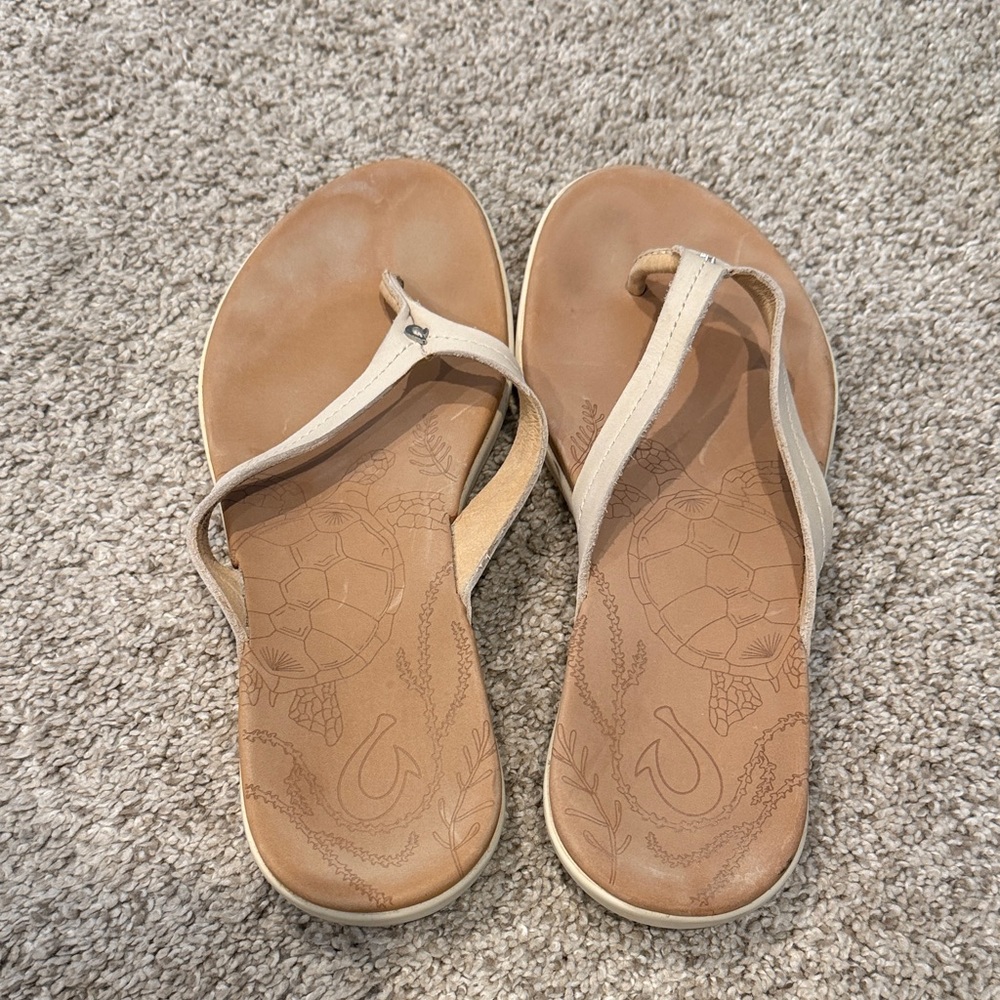 Olukai Women's Tan Flip Flops - Picture 2 of 3